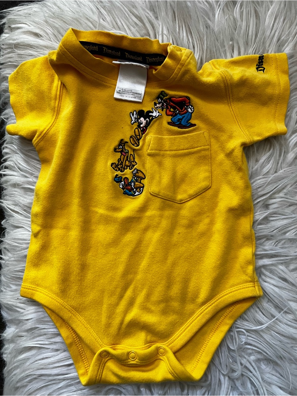 Disney Yellow Baby One-Piece Bodysuit with Character Embroidery vintage